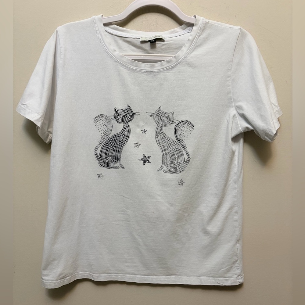 VIVAN WONG White T-Shirt with Cat Crystal Graphic